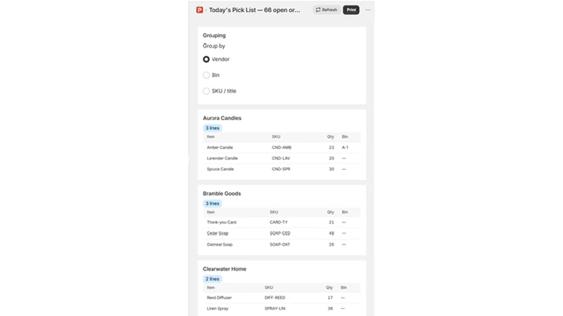 Picksort ‑ Pick & Pack Lists