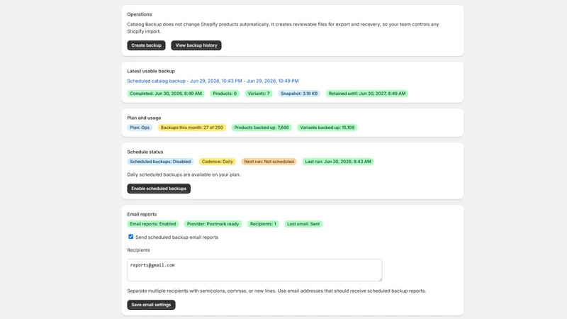 GrowthLine Catalog Backup