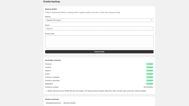 GrowthLine Catalog Backup