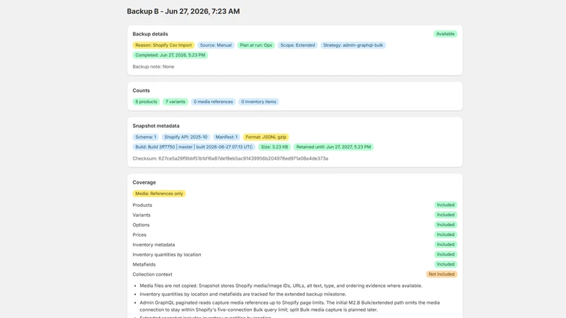 GrowthLine Catalog Backup