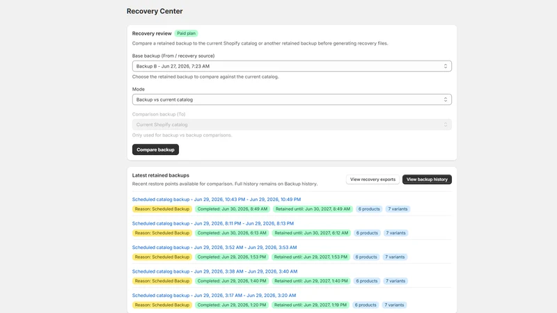 GrowthLine Catalog Backup