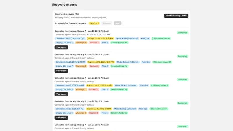 GrowthLine Catalog Backup