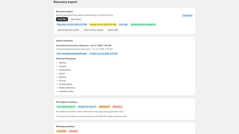 GrowthLine Catalog Backup