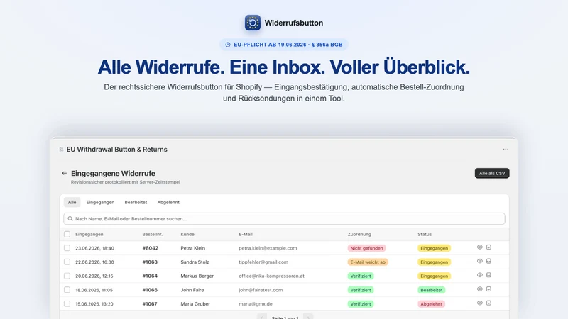 EU Widerrufsbutton & Retouren
