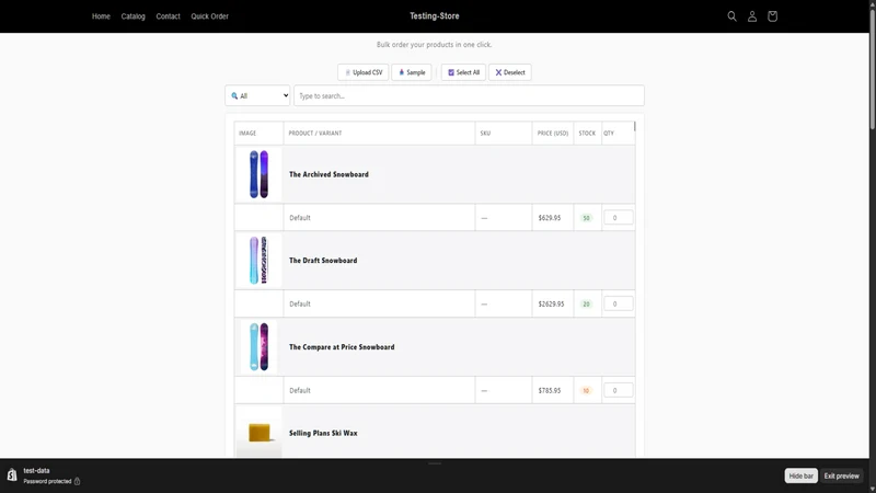 QuickB2B: Quick Order Page