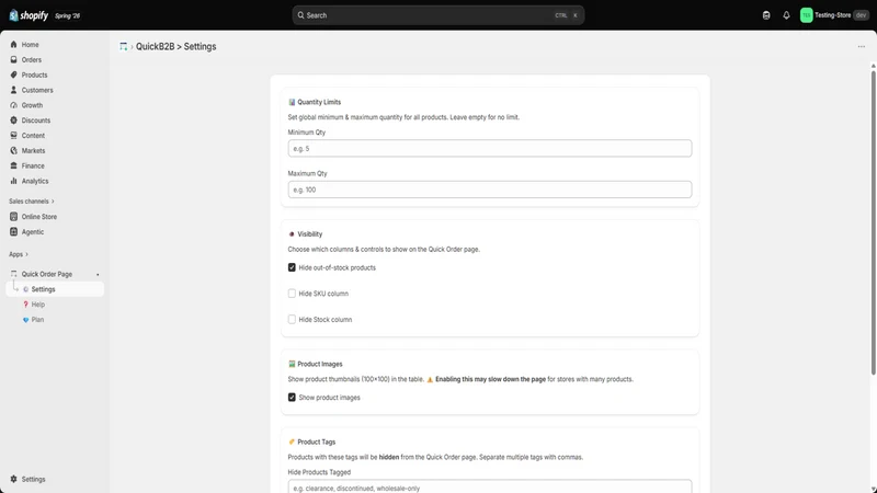 QuickB2B: Quick Order Page