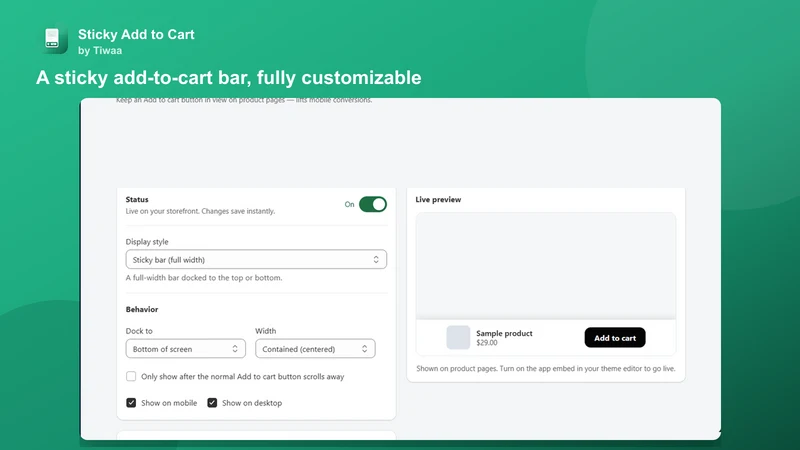 Sticky Add to Cart by Tiwaa