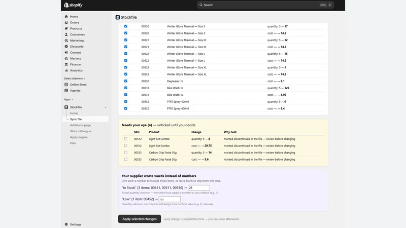 Stockfile: Supplier Stock Sync