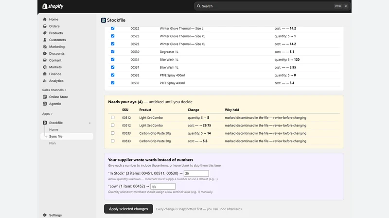 Stockfile: Supplier Stock Sync