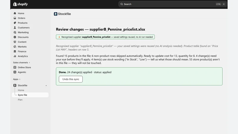 Stockfile: Supplier Stock Sync