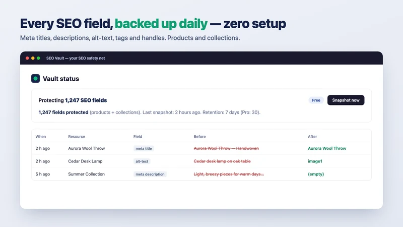 SEO Vault: SEO Backup Restore