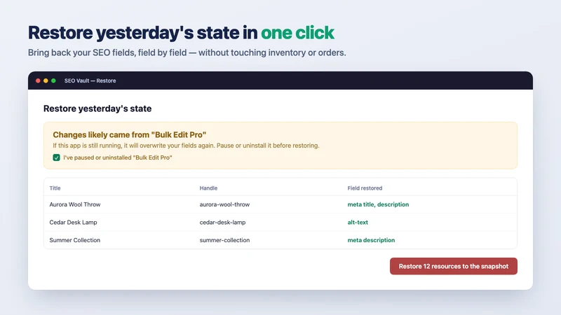 SEO Vault: SEO Backup Restore