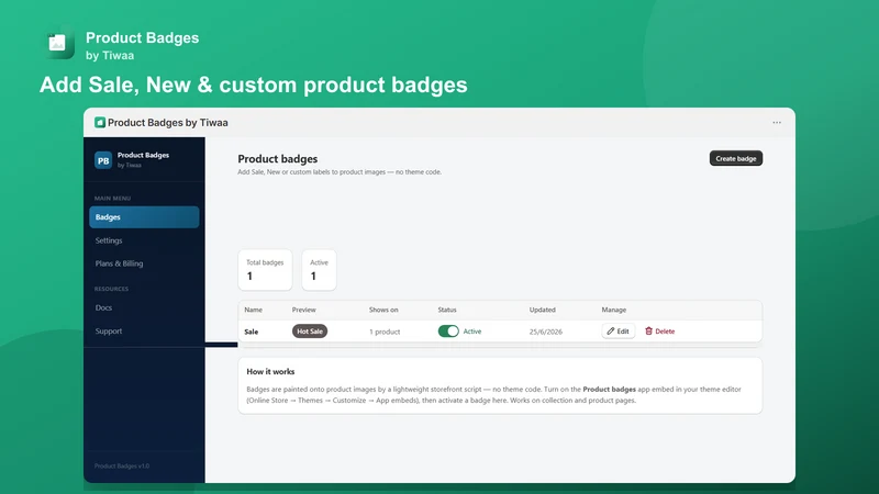 Product Badges by Tiwaa