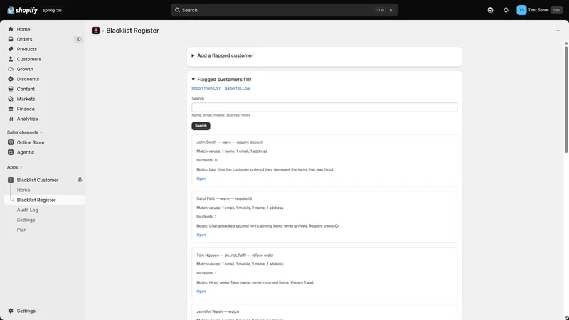 Blacklist Customer