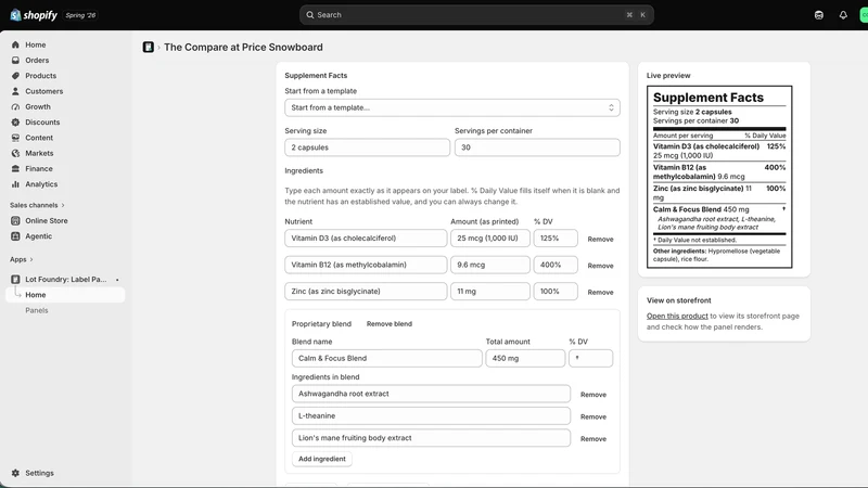 Lot Foundry: Label Panel
