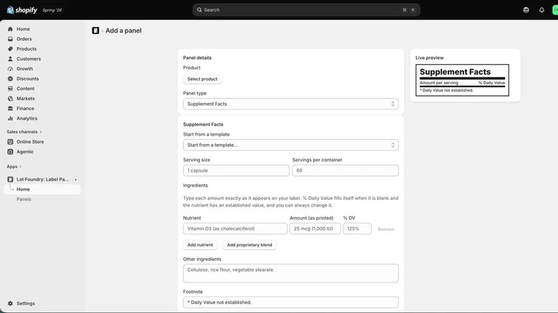 Lot Foundry: Label Panel