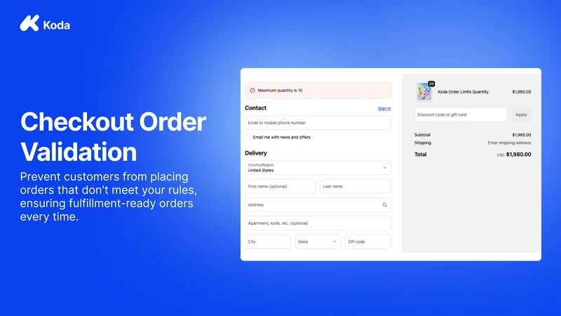 Koda ‑ Order Limits Quantity
