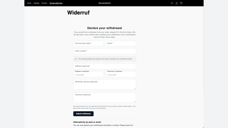 Widerrufsbutton & Mail
