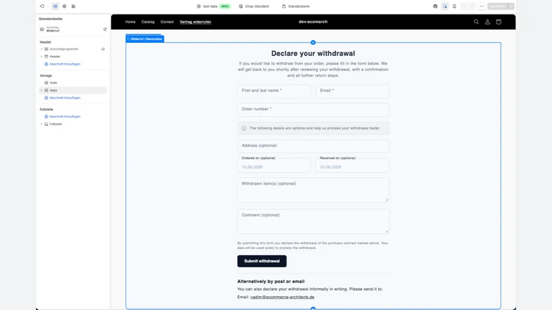 Widerrufsbutton & Mail