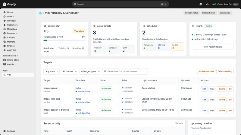 Visi: Hide & Schedule Sections