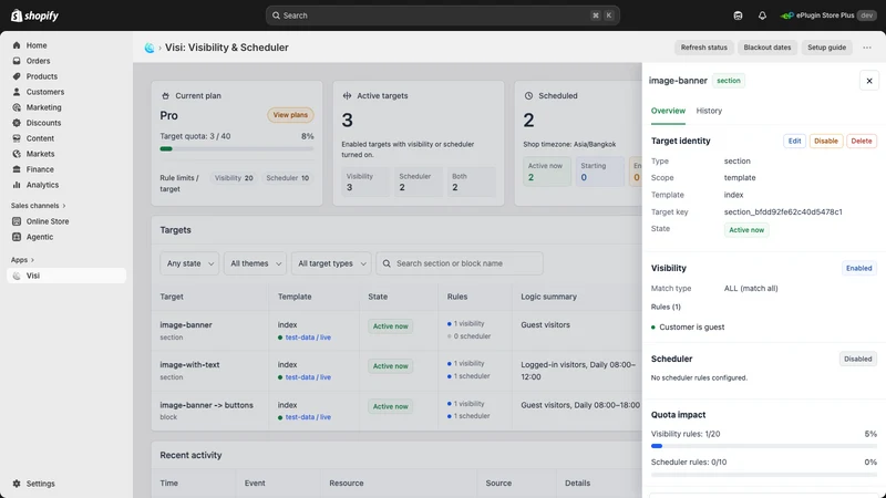 Visi: Hide & Schedule Sections