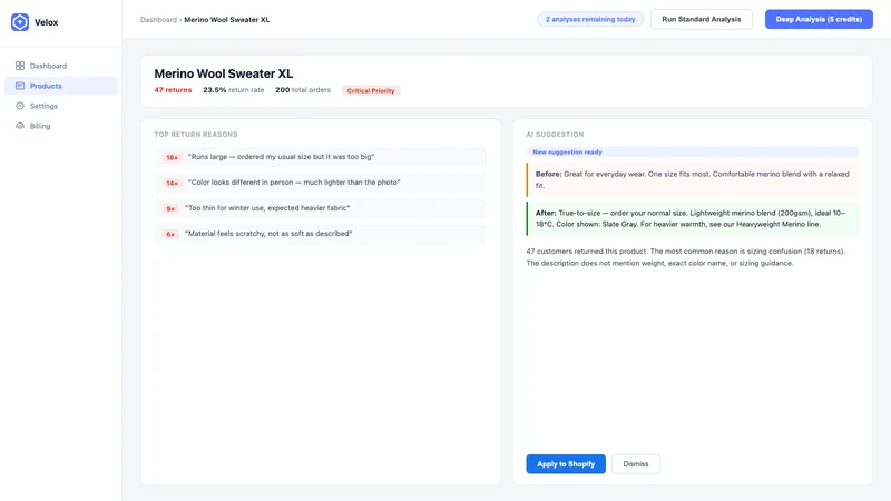 Velox — Return Reducer