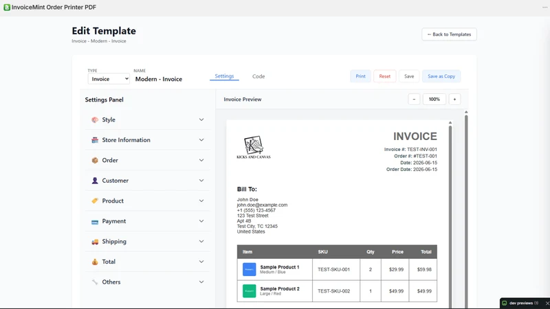 Easy Order Printer PDF Invoice