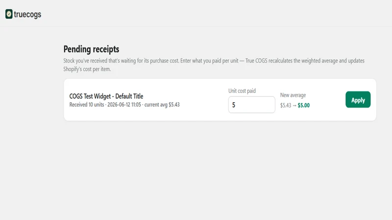 True COGS: Purchase Order Cost