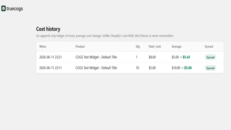 True COGS: Purchase Order Cost