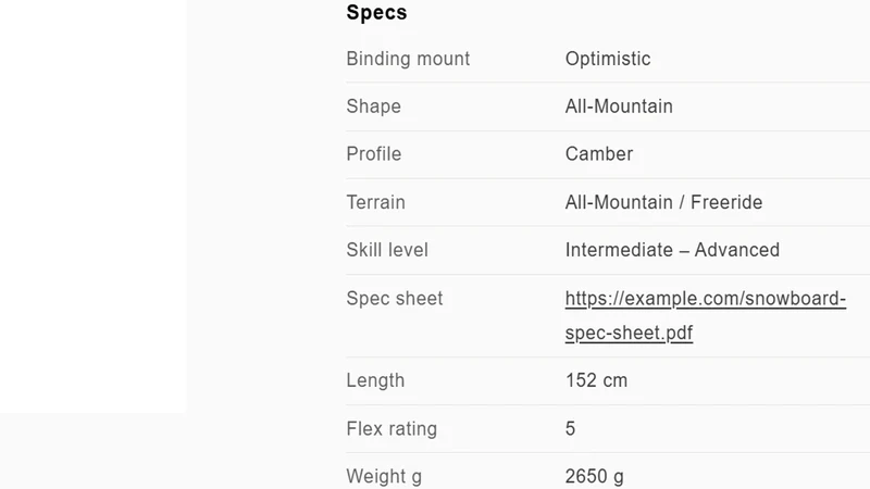 Spec Table