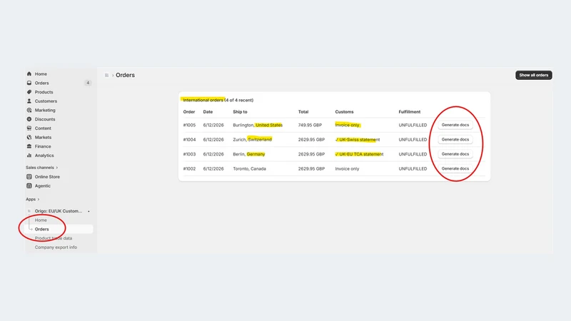 Origo: EU/UK Customs & Invoice