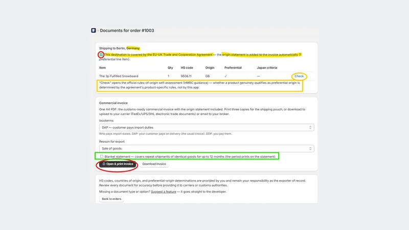 Origo: EU/UK Customs & Invoice