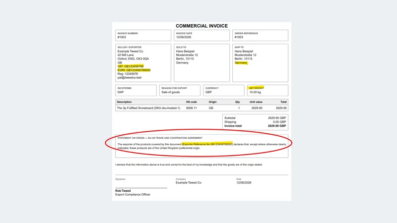 Origo: EU/UK Customs & Invoice