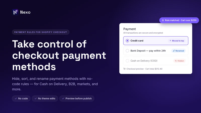 Nexo Sort Hide Payment Methods