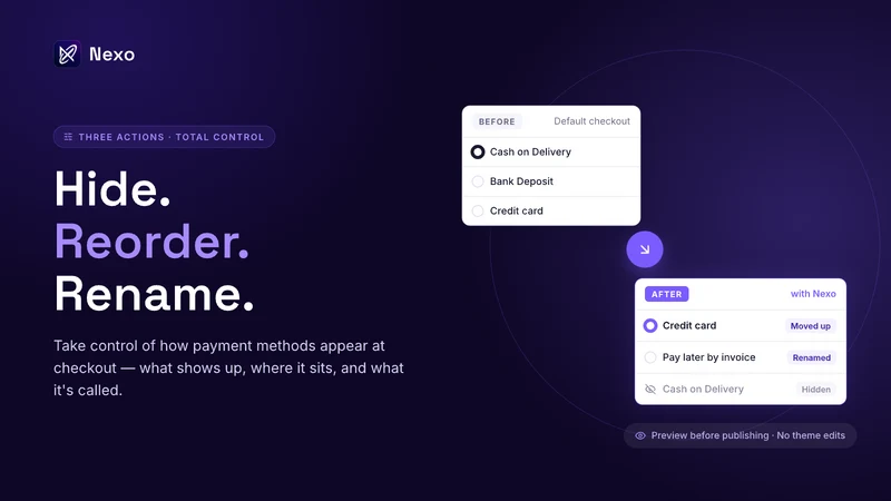 Nexo Sort Hide Payment Methods