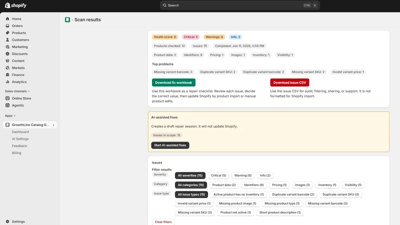 GrowthLine Catalog Doctor