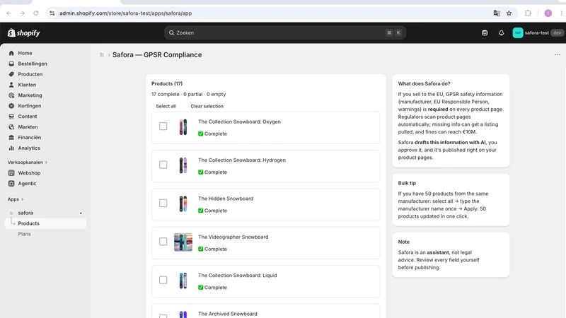 Safora ‑ GPSR Compliance AI