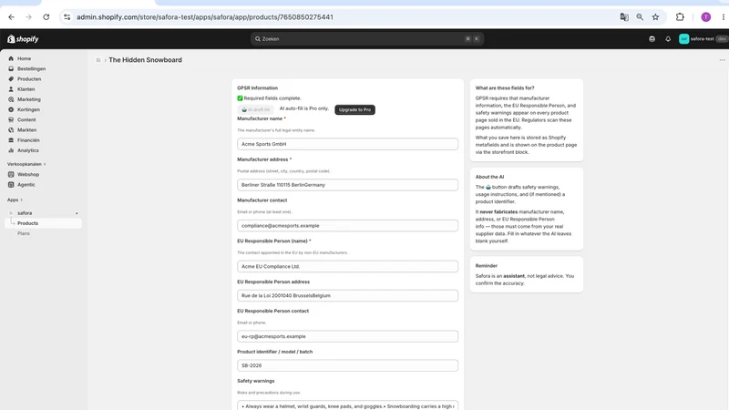 Safora ‑ GPSR Compliance AI
