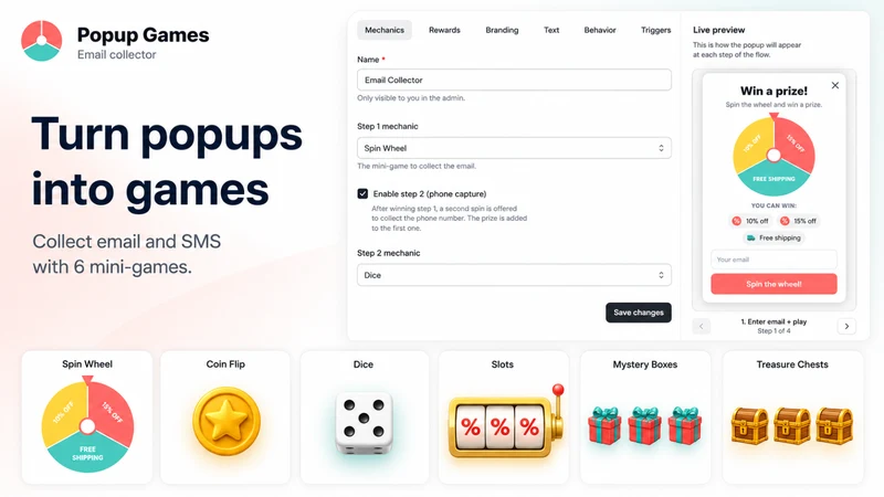 Popup Games ‑ Email collector