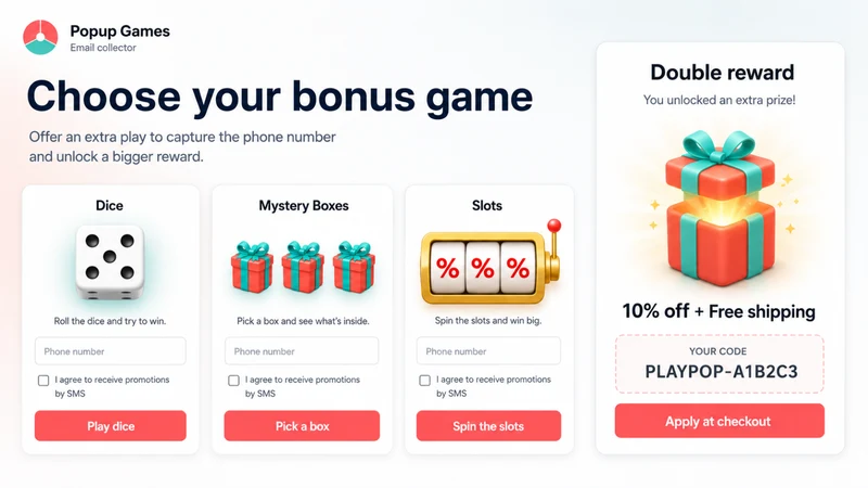 Popup Games ‑ Email collector