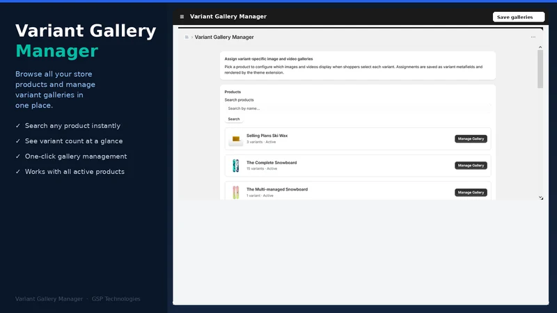 Variant/Options Image Gallery