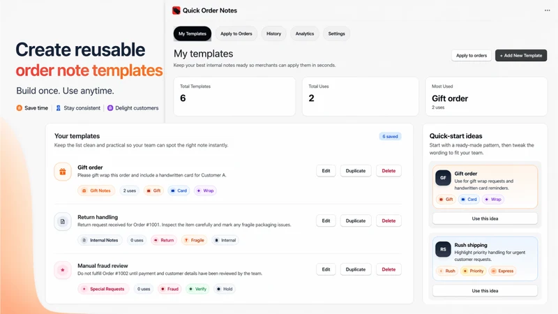 Quick OrderNotes