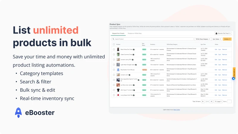 Sync to TikTok Shop ‑ eBooster