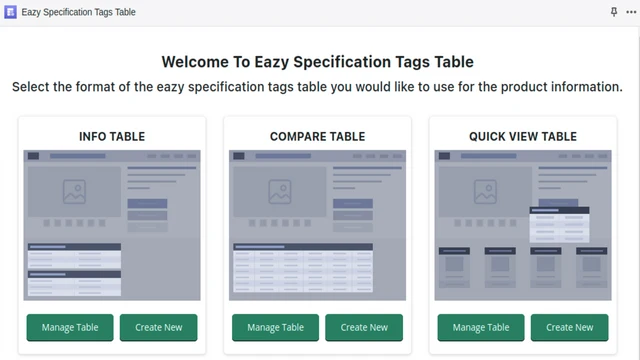 Eazy Specification Tags Table