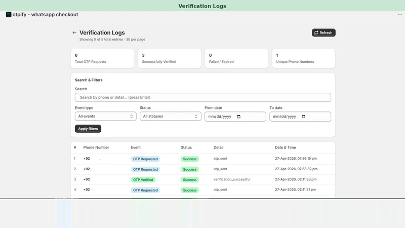 OTPfy ‑ Whatsapp Confirmation