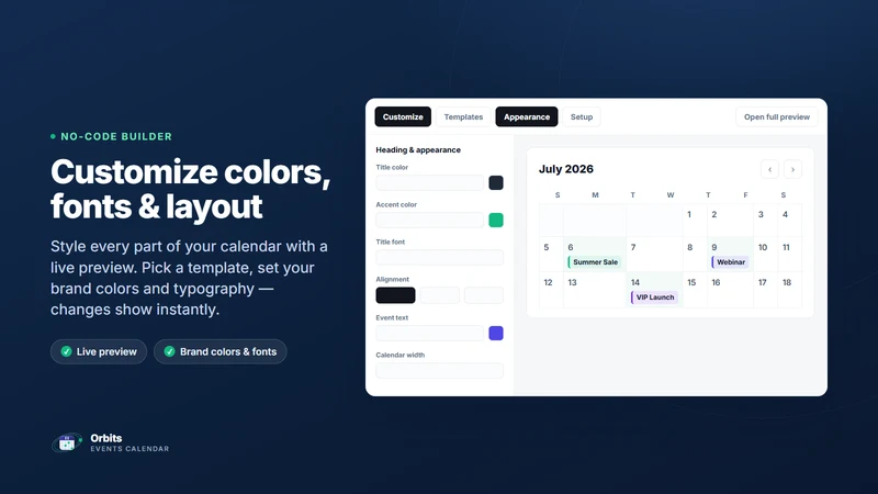 Orbits: Events Calendar Widget