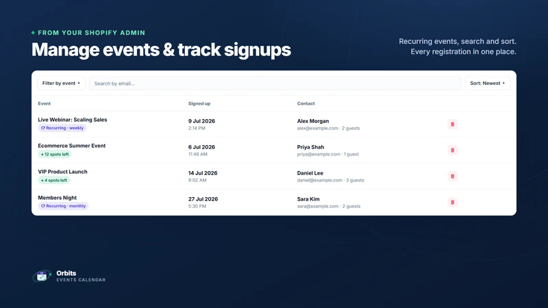 Orbits: Events Calendar Widget