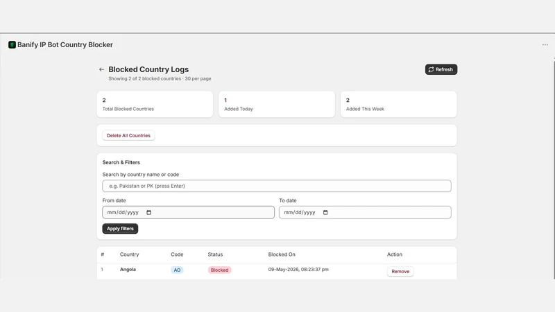 Banify IP Bot Country Blocker