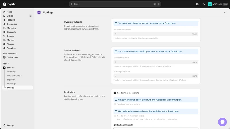 Shelflife: low stock forecasts