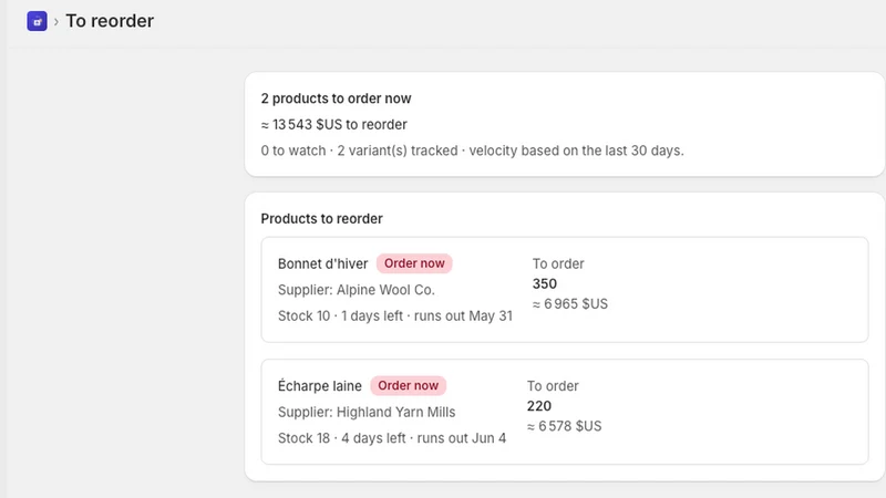 Restocked: Reorder Alerts
